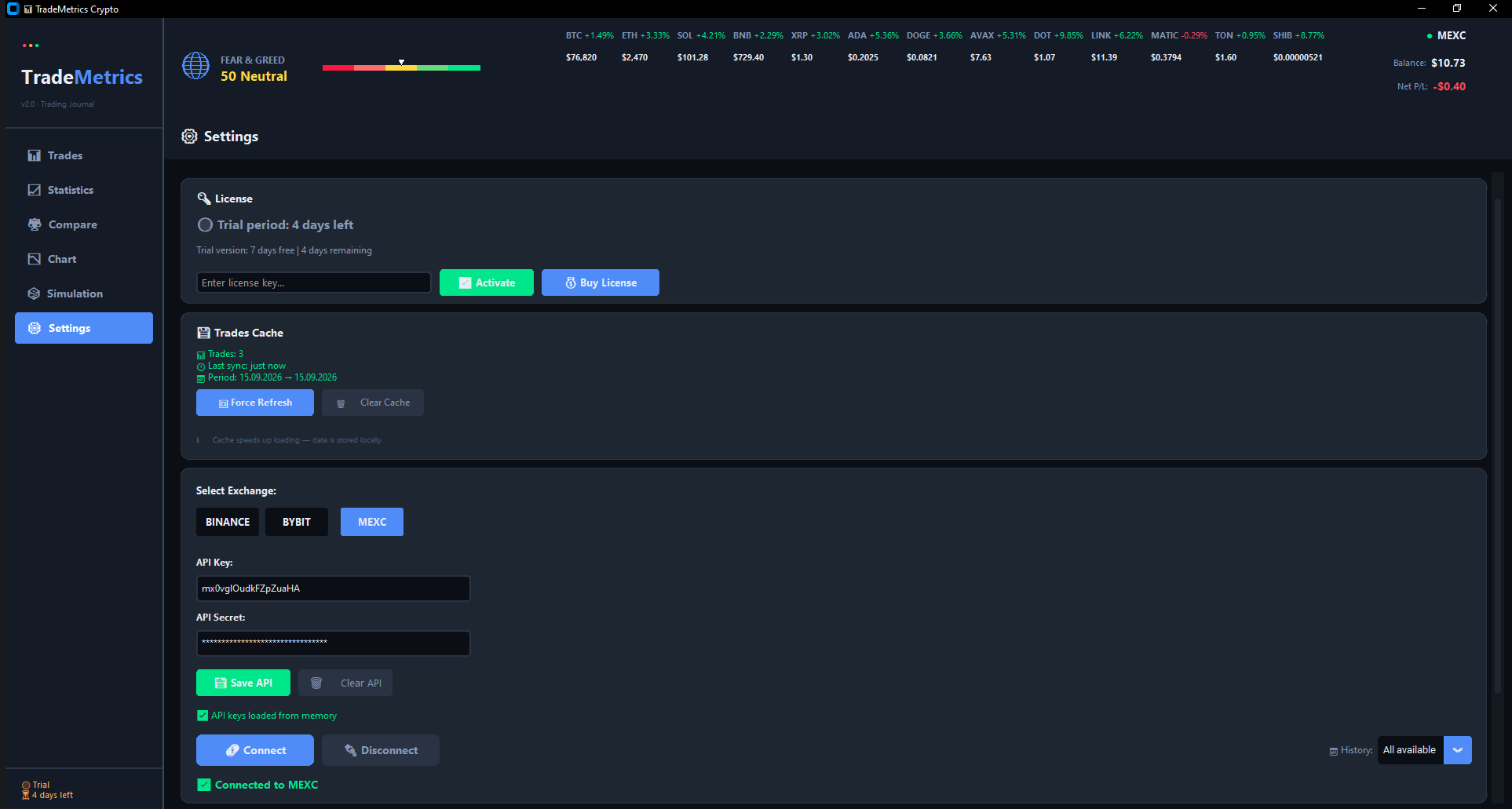 Settings tab overview
