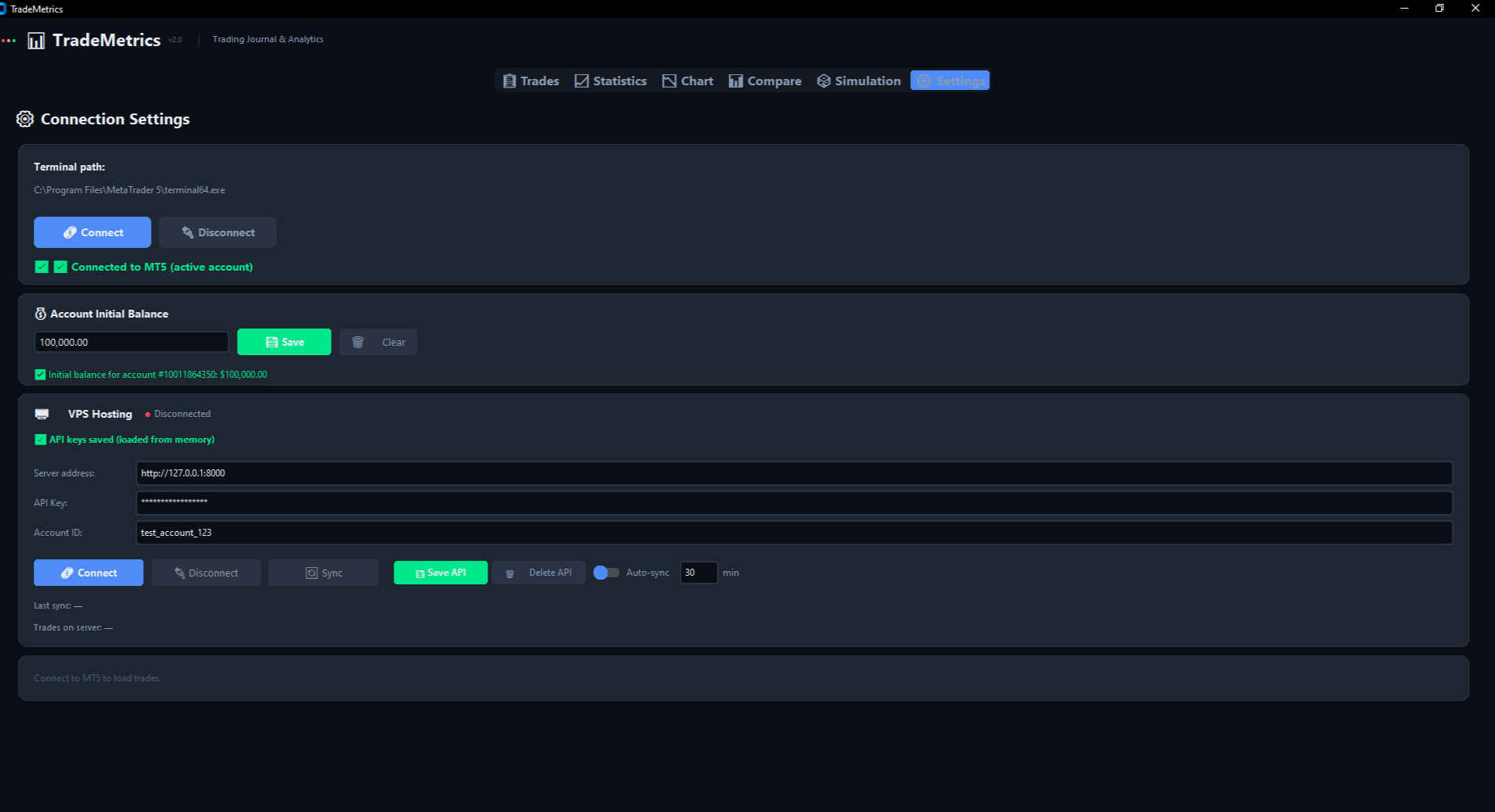 Настройки TradeMetrics
